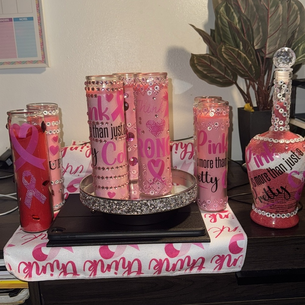 BREAST CANCER AWARENESS BLINGED OUT CANDLES TO REMEMBER OUR LOVED ONES💗🎀🎗️ 🥊 - Picture 10 of 11